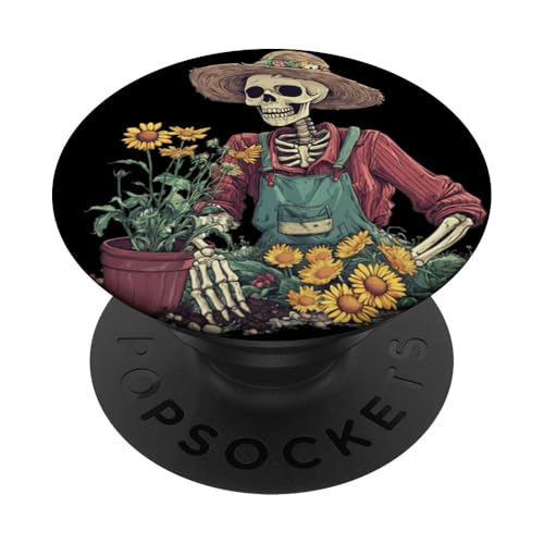 Cooles Skelett im Garten für eine lustige Szene PopSockets Klebender PopGrip von Gardening Skeleton