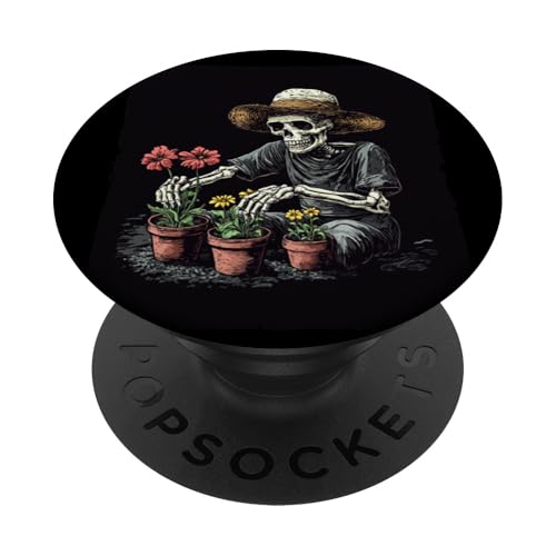 Schönes Gärtner-Skelett mit Blumentöpfen PopSockets Klebender PopGrip von Gardening Skeleton