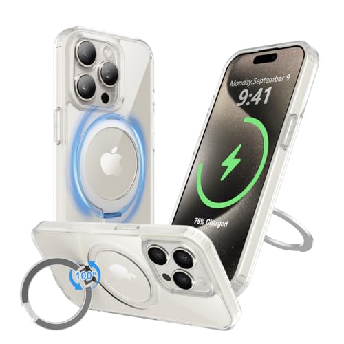 Garegce Magnetische Hülle für iPhone 15 Pro, kompatibel mit MagSafe Kabelloses Laden, mit eingebautem Ständer, stoßfestes TPU + durchscheinende matte harte PC-Rückabdeckung Case für iPhone 15 Pro 6,1 von Garegce