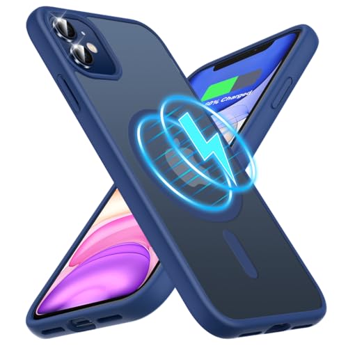 Garegce für iPhone 11 Hülle Kompatibel mit MagSafe, Durchscheinende Matt Ultra Dünn Magnetisch Handyhülle iPhone 11 Case Stoßfest Kratzfest Magnetkraft Schutzhülle Cover - 6,1 Zoll - Dunkelblau von Garegce