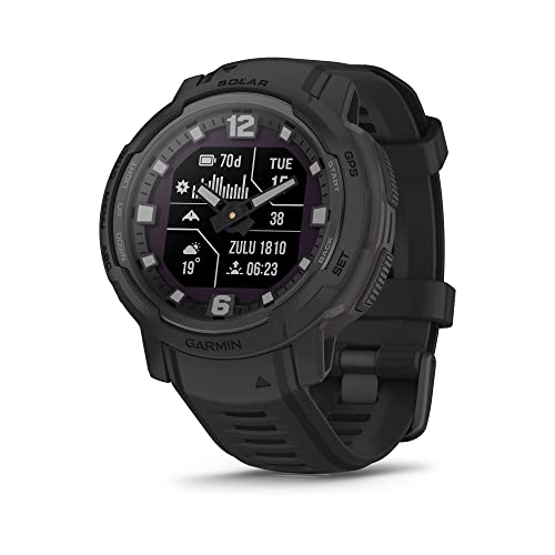 Garmin Instinct Crossover Solar - Tactical Edition, robuste Hybrid-Smartwatch mit Solar-Ladefunktionen, taktisch-spezifischen Funktionen, analogen Zeigern und Digitalanzeige, schwarz von Garmin