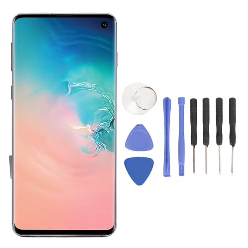 AMOLED-Bildschirm für Galaxy S10, 6,1 Zoll LCD-Touchscreen-Digitizer-Baugruppe für S10 G9730 SM-G973U SM-G973W SM-G973F, mit Rahmen-Fingerabdruck, Komplettes Reparaturwerkzeug von Garsent