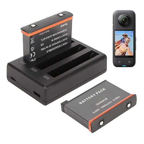 Ersatz für Insta 360 X3 Akku 1800 MAh mit 3 Kanälen, USB-Schnellladegerät, Kompatibel mit Wiederaufladbarem Insta 360 X3 Kamera-Akku, 2er-Pack von Garsent