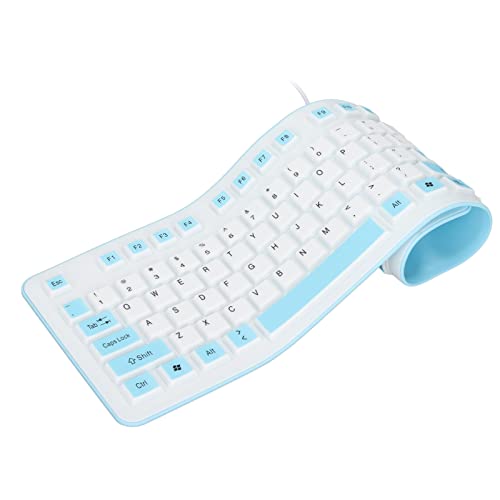 Faltbare Kabelgebundene USB-Tastatur, 106 Tasten, Leise, wasserdichte Silikontastatur, Kabellose, Staubdichte Bluetooth-Rollup-Tastatur, PC, Notebook, Laptop(Blau) von Garsent