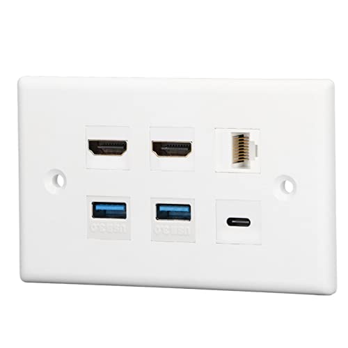 Garsent 6-Port-Wandplatte, HD-Multimedia-Schnittstelle, USB3.0, Cat6, Typ C, kein Kabelsalat, Einfach zu Bedienen, Breite Anwendung für TV-Projektor-Computer von Garsent