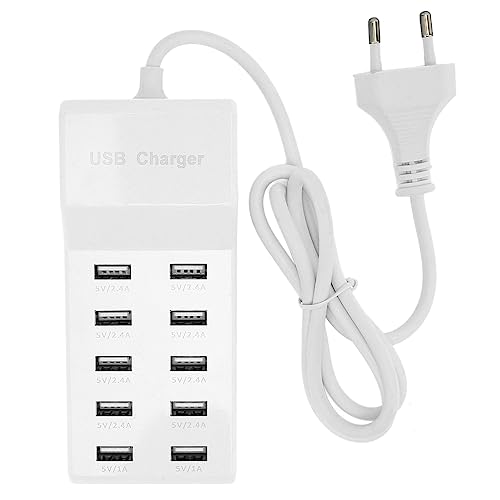 USB-Ladegerät 40 W, 10-Port-Schnellladestation mit Garantierter Sicherheit für Mehrere Geräte, Smart Ports, Weiß von Garsent