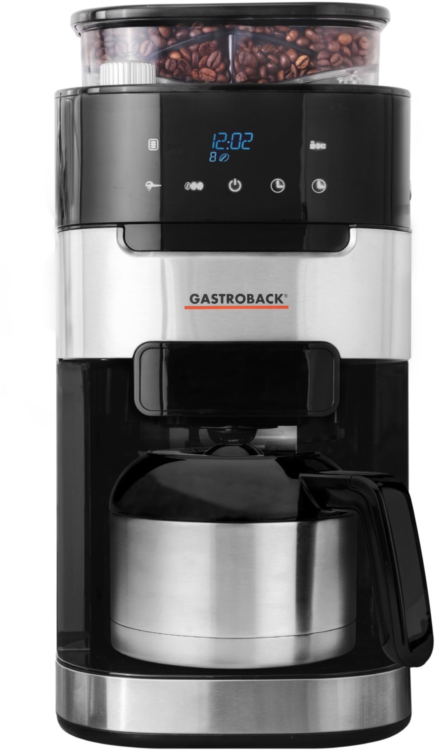 Kaffeemaschine Grind & Brew Pro Kaffeeautomat mit intergrierter Kaffeemühle schwarz/silber von Gastroback
