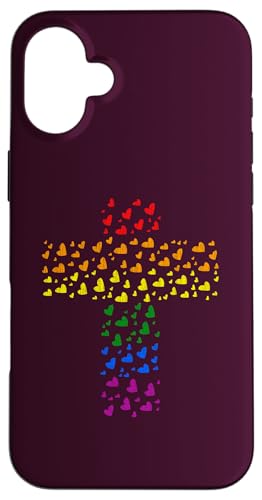 Hülle für iPhone 16 Plus Gay Pride, Kreuz mit Herzen, Queer, christlich religiös von Gay Pride LGBT by Content Design Studio