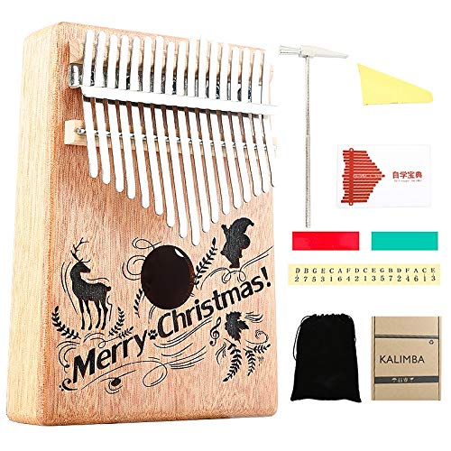 Gbloodst Kalimba 17 Keys Thumb Piano Frohe Weihnachten mit Tune Hammer Mbira Geschenke für Kinder Erwachsene AnfäNger von Gbloodst