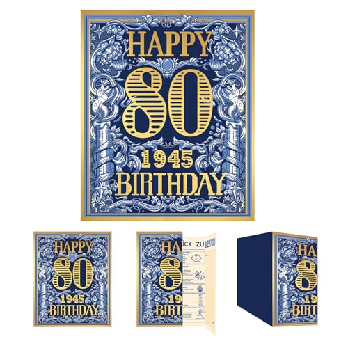 Gcardist 2025 80th Geburtstag Grußkarte, 80 Jahre alte Geburtstag Geschenkkarte, Erinnerung zurück in 1945, Vintage Blue Gold (10x8.3Inch, Umschlag) von Gcardist