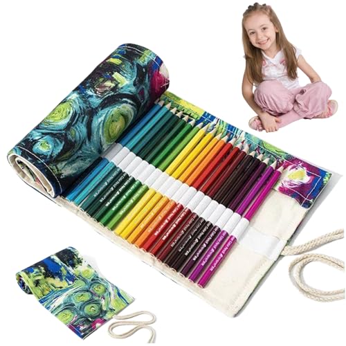 1pc Pencil Roll Up Case, 72 Slots Colored Bleistift, Canvas Colored Bleistift Organizer, Bleistiftroll Platz sparen farbige Bleistifthalter für Schülerkünstler.. von Gcroet