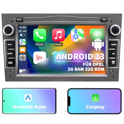 Autoradio für Opel Astra Corsa Zafira, Android 13 System 2G+32GB mit GPS-Navigation CarPlay Android Auto WLAN Bluetooth MirrorLink, 7-Zoll-Touchscreen FM-Radio Lenkradsteuerung, Grau von Gdienty