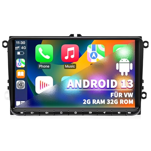 Autoradio für VW Golf Passat Seat Polo Skoda, Android 13 System 2G+32G CarPlay Android Auto, 9 Zoll Touchscreen GPS Navi WLAN Bluetooth Lenkradsteuerung von Gdienty