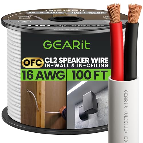 GearIT CL2 OFC Lautsprecherkabel, Pro Serie 100' 16 AWG von GearIT