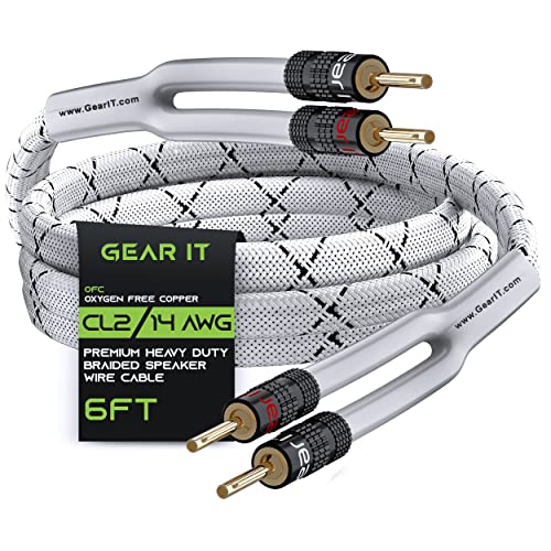 GearIT Hi-Fi-Lautsprecherkabel mit Bananensteckern, 2 x 2,5 mm ≤ 1,821 m, weiß, sauerstofffreies Kupfer, CL2 Lautsprecherkabel, robust, geflochten, 1,821 m AWG, 91 cm von GearIT