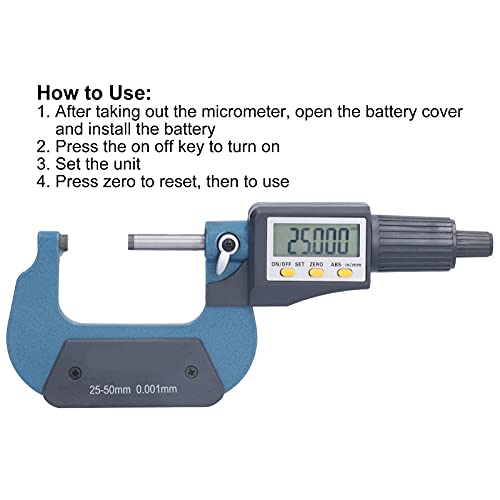 Digitales Mikrometer, digitales elektronisches Anzeigemikrometer, 0,00005 Zoll/0,001 mm Auflösung, digitales Außenmikrometer, professionelle Dickenmesswerkzeuge, 25–50 mm von Gearwell