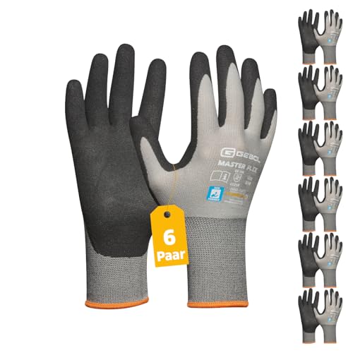 Gebol Master Flex | Arbeitshandschuhe für den universellen Einsatz | Nitrilhandschuhe dermatologisch getestet | Für Herren | Größe L (Gr 9) | Grau | 6 Paar Multipack von Gebol