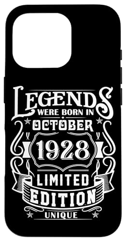 Hülle für iPhone 16 Pro Geburtstag Oktober 1928 Limited Geschenk Edition Vintage von Geburtstagsgeschenk Damen 1928 Geschenkidee Herren