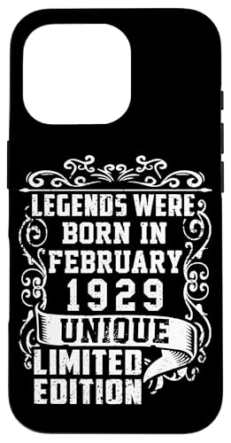 Hülle für iPhone 16 Pro Geburtstag Februar 1929 Limited Geschenk Edition Vintage von Geburtstagsgeschenk Damen 1929 Geschenkidee Herren