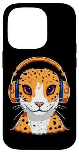 Hülle für iPhone 14 Pro Leopard Gecko mit Kopfhörer Musik Lustig von Gecko Groove Vibes