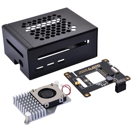 GeeekPi Metal Gehäuse mit N05 PCIe M.2 Key-M NVMe SSD PCIe Peripheral Board für Raspberry Pi 5,mit Raspberry Pi 5 Official Active Cooler, Support M.2 NVMe SSD 2230 2242 von GeeekPi