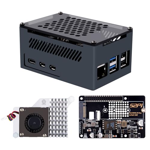 GeeekPi P33 M.2 NVME M-Key PoE+ Hat für Raspberry Pi 5, mit offiziellem Pi 5 Active Cooler und Aluminiumgehäuse, unterstützt M.2 NVMe SSD 2230 2242 2260 2280 von GeeekPi