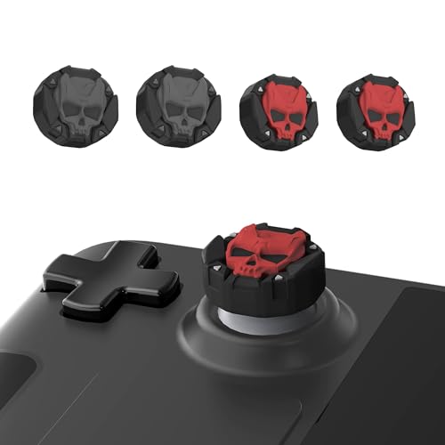 GeekShare Daumengriffkappen aus weichem Silikon mit Totenkopf-Motiv für Steam Deck Joystick, rutschfeste Daumenstick-Abdeckungsset, nur kompatibel mit Steam Deck – 2 Paar/4 Stück (Schwarz und Rot) von GeekShare