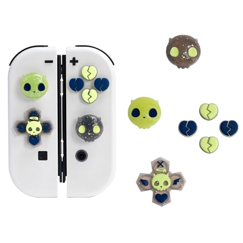 GeekShare Silikon D-Pad-Tasten-Kappen-Set Joystick-Abdeckung - Süße ABXY-Tasten-Aufkleber Kompatibel mit Nintendo Switch/OLED Joy-Con - Sweetheart Skull (Schwarz & Grün) von GeekShare