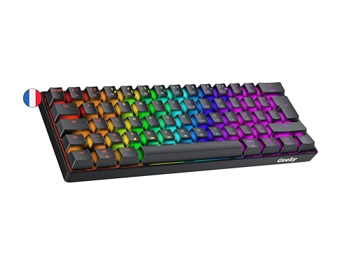 Geeky GK61 60% | Hot Swappable Mechanische Gaming-Tastatur | 62 Tasten Multi Color RGB LED Hintergrundbeleuchtung für PC/Mac Gamer| ISO FR AZERTY Französisches Layout (Schwarz, Mechanical Red) von Geeky