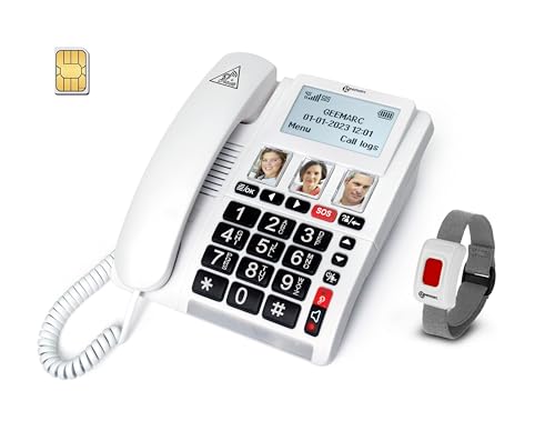 Geemarc CL9000 - Hausnotruf-Telefon und wasserdichtes SOS-Armband mit großen Tasten, verstärkter Lautstärke und beleuchtetem Display - Funktioniert nur mit SIM-Karte von Geemarc