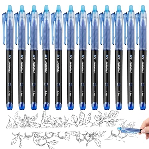 Radierbarer Kugelschreiber Tintenroller, 12 Stück 0,5mm Erasable Pen Löschbarer Gelstift für das Schreiben Journaling Zeichnung Kunstwerk Home Office Schule Briefpapier Zubehör(Blau) von Gelanty