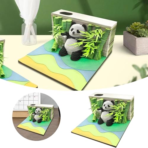 Monatlicher Wandplaner Panda 3D Papier Papier Panda Notizen Geburtstagsgeschenk Handgeschnitztes Papier 3D Diorama Dekoration Kalender Parks (Grün, Einheitsgröße) von Gelb&Schwarz