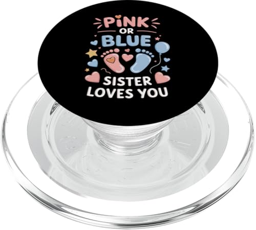 Gender Reveal Party Babyparty „Pink Or Blue Sister“ PopSockets PopGrip für MagSafe von Gender Reveal Tees Funny Baby Announcement Outfits