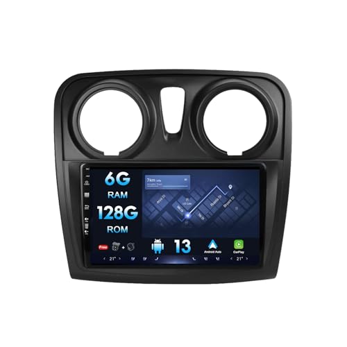 2DIN Android 10 Autoradio Navigator Für Renault Dacia/Logan 2/ Sandero 2012-2017 | 4 LED Rückfahrkamera&Mikrofon | 9-Zoll-Touchscreen | 6G + 128G | Unterstützt DAB + 4G WLAN BT5.0 MirrorLink RDS von Generic