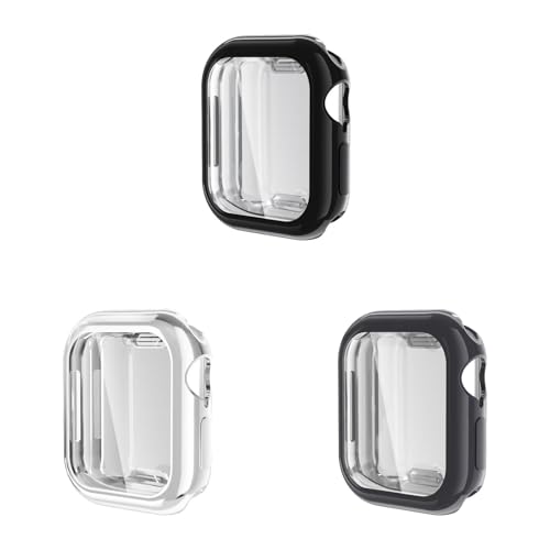 3 Stück Hülle mit Displayschutz Kompatibel mit Apple Watch Series 10 46mm, Glas Ultradünne TPU Rundum Weiche Schutzhülle für Apple Watch Series 10 46mm, C-Schwarz/Silber/Dunkelblau von Generic