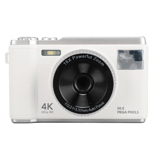 4K-Digitalkamera, Autofokus, Wiederaufladbarer 2,8-Zoll-Bildschirm, 16-facher Digitalzoom, Point-and-Shoot-Kamera mit Blitz für Jugendliche, Erwachsene und Anfänger (White) von Generic