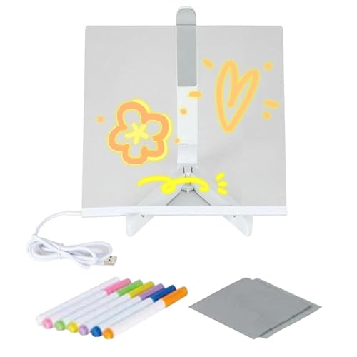 Acryl-Notiztafel – beleuchtetes Desktop-Whiteboard, trocken abwischbare Acryltafel | Nachttischlampe, Notizblock, Nachrichtentafel mit 7 bunten Stiften, LED-Desktop-Whiteboard zum Zeichnen von Kindern von Generic