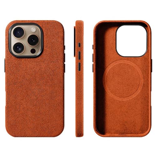 Alcantara Wildlederhülle für iPhone 16 Pro Max/16 Pro/16 Plus/16, kompatibel mit Magsafe Kameraschutz, hautfreundlich, hitzebeständig, wasserdicht, kratzfrei (Orange, 16 Pro Max) von Generic