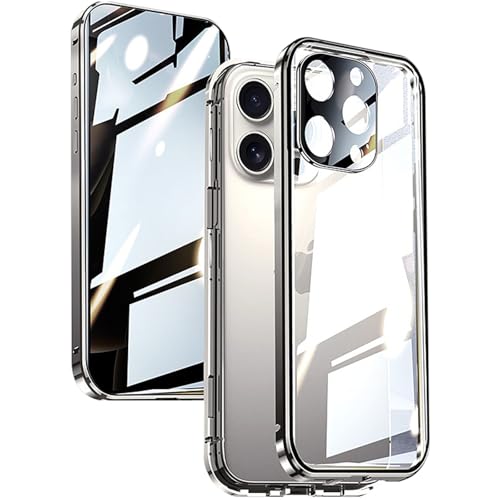 Anti-Peep-Hülle für iPhone 16 Pro Max/16 Pro/16 Plus/16, 360 Grad Vorder- und Rückseite, Privatsphäre, gehärtetes Glas, magnetische Adsorption, Metallstoßstange (natürliches Titan, 16 Pro) von Generic