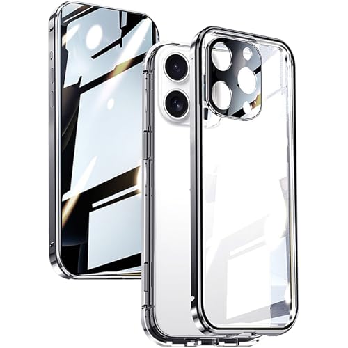 Anti-Peep-Hülle für iPhone 16 Pro Max/16 Pro/16 Plus/16, 360 Grad Vorder- und Rückseite Privatsphäre gehärtetes Glas, magnetische Adsorption Metallstoßfänger (Silber, 16) von Generic