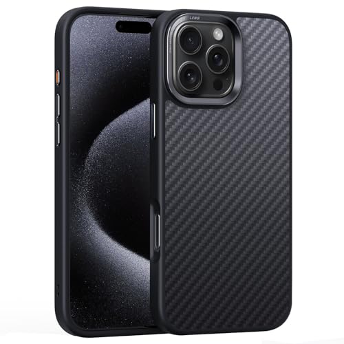 Aramidfaser-Hülle für iPhone 16 Pro Max/16 Pro/16 Plus/16, kompatibel mit Magsafe Luftfahrt, Militärqualität, ultradünn, leicht, 1500D Kevlar-Haut (16), Schwarz von Generic