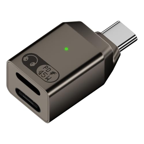 Audioeingangsadapter für Laptop – PD 45 W Smartphone-Anschlussadapter – Computer-Eingangsadapter aus Zinklegierung, Kopfhörer-Ladeadapter von Generic