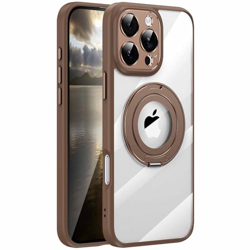 Clear Case für iPhone 16 Pro Max/16 Pro/16 Plus/16, Anti-Vergilbung, Stoßfeste Hülle mit 360° Drehbarem Ständer, Metallknöpfe, Kompatibel mit MagSafe (Desert Titanium, 16) von Generic