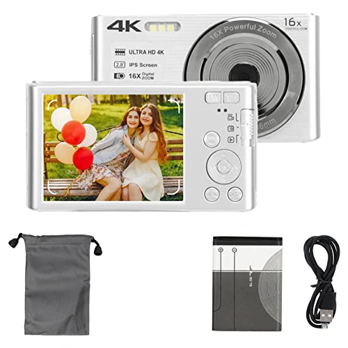 Digitalkamera, Digitalkamera mit 16-fachem Digitalzoom, 48 MP, 2,8 Zoll, für Teenager und Anfänger (Silver) von Generic