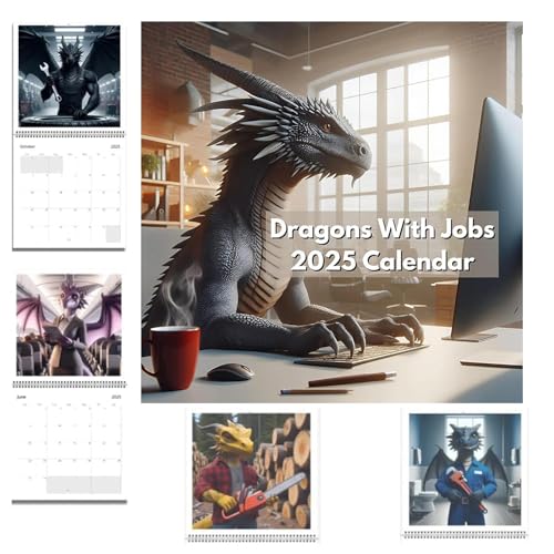 Drachen mit Jobs 2025 Kalender, Drachen mit Jobs Kalender, Exquisiter kreativer Drachen-Wandkalender, Cartoon-Drachen-Illustration, 8,5" x 8,5" Drachenelement-Kalender als Heimdekoration (1PC) von Generic