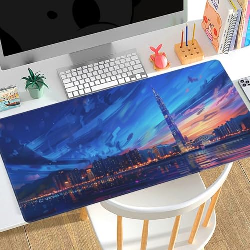 Gaming Mousepad Groß XXL 1000x500x3mm Mauspad XXL Stadt Nachtansicht，wasserdicht Motiv Gummibasis，Verbesserung der Spielgenauigkeit und -Geschwindigkeit，Tastatur Tischunterlage für Büro Geschenke B41 von Generic