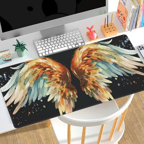 Gaming Mousepad Groß XXL 1000x600x3mm Mauspad XXL Flügel Engel，wasserdicht Motiv Gummibasis，Verbesserung der Spielgenauigkeit und -Geschwindigkeit，Tastatur Tischunterlage für Büro Geschenke Mann A74 von Generic