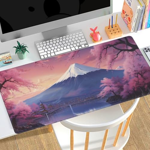 Gaming Mousepad Groß XXL 1200x400x3mm Mauspad XXL Vulkan Fuji Rosa，wasserdicht Motiv Gummibasis，Verbesserung der Spielgenauigkeit und -Geschwindigkeit，Tastatur Tischunterlage für Büro Geschenke D59 von Generic