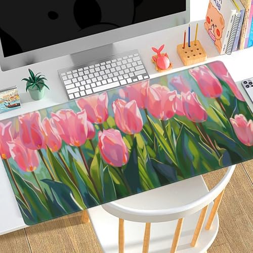 Gaming Mousepad Groß XXL 1400x600x3mm Mauspad XXL Rosa Blume，wasserdicht Motiv Gummibasis，Verbesserung der Spielgenauigkeit und -Geschwindigkeit，tastatur Tischunterlage für Büro Geschenke für Mann C12 von Generic