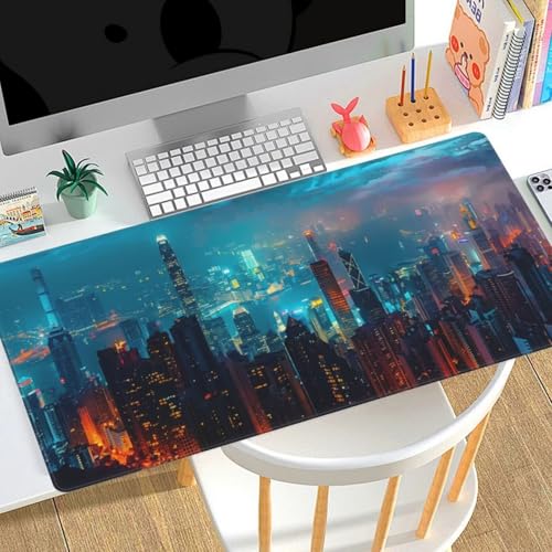 Gaming Mousepad Groß XXL 1400x600x3mm Mauspad XXL Stadt Architektur，wasserdicht Motiv Gummibasis，Verbesserung der Spielgenauigkeit und -Geschwindigkeit，Tastatur Tischunterlage für Büro Geschenke B57 von Generic